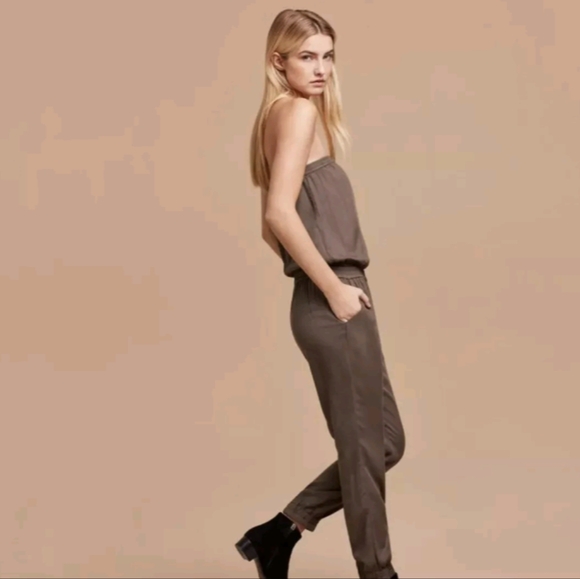 Aritzia Talula taupe / olive strapless jumpsuit - Picture 2 of 9